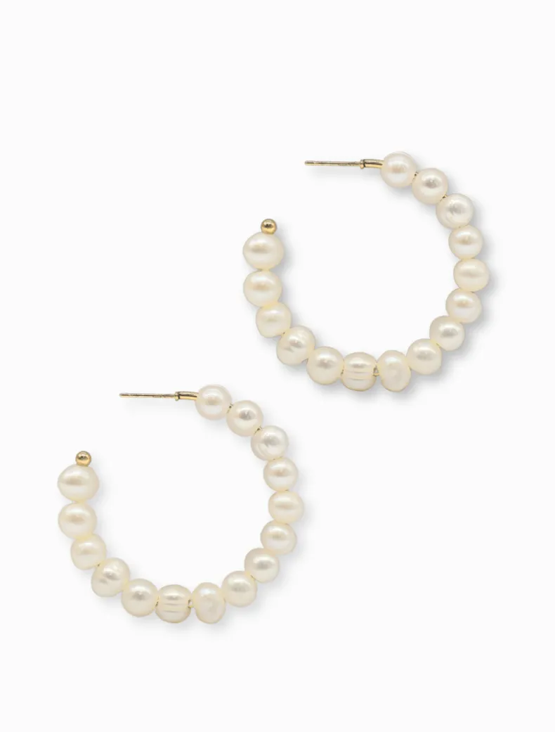 Fresh Water Pearl Hoops White