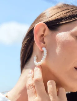 Fresh Water Pearl Hoops White