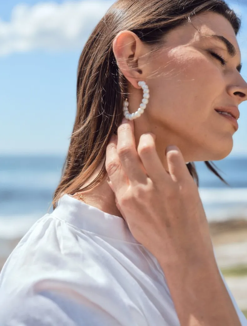 Fresh Water Pearl Hoops White