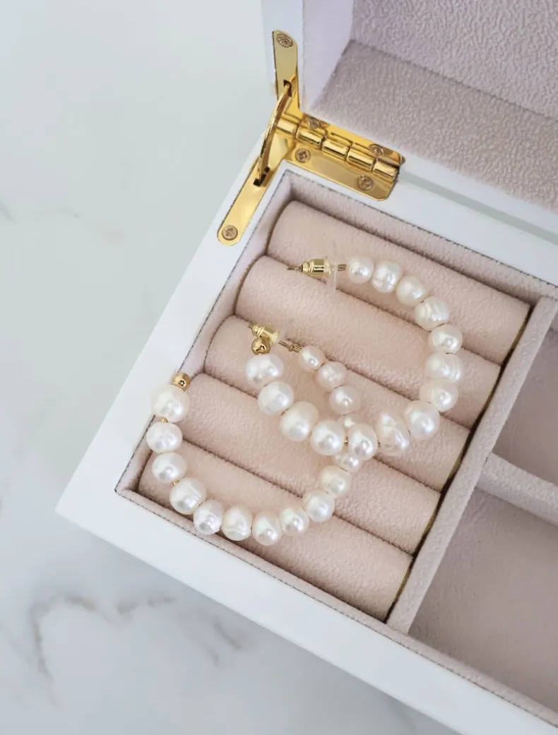Fresh Water Pearl Hoops White
