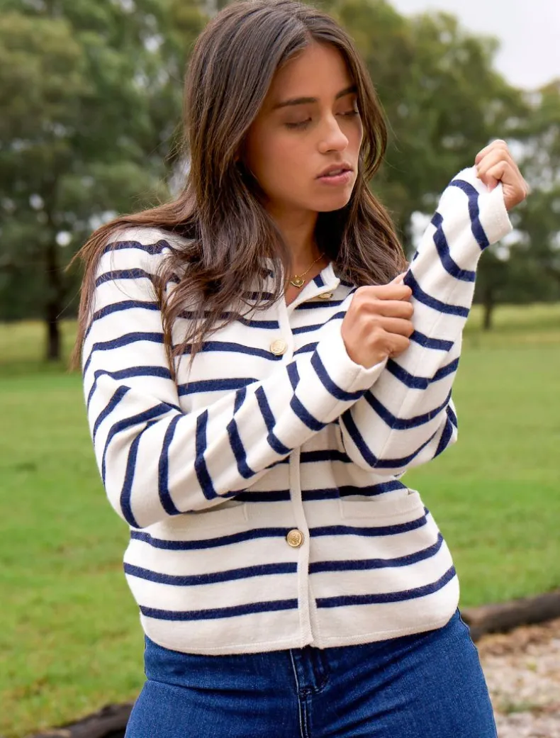 Gabrielle Striped Knit Jacket Ivory