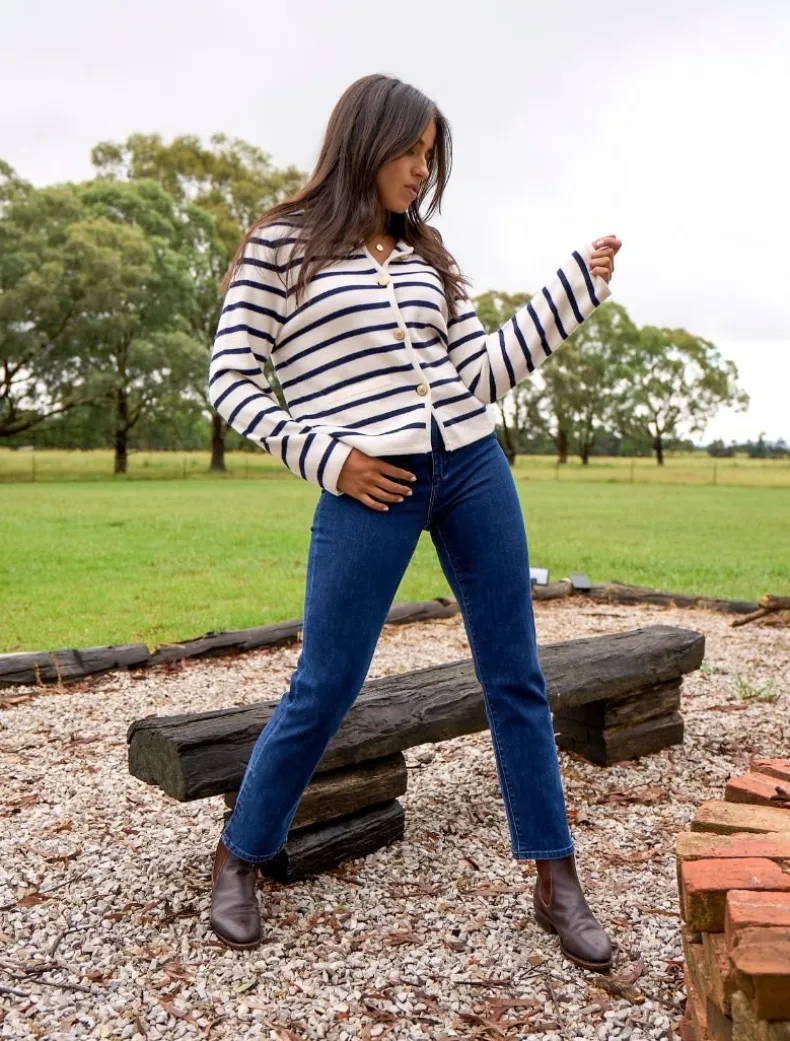 Gabrielle Striped Knit Jacket Ivory