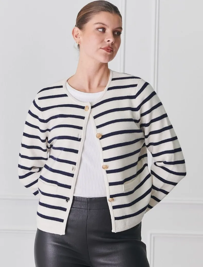 Gabrielle Striped Knit Jacket Ivory
