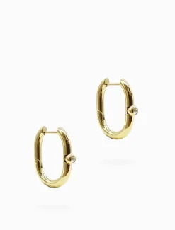 Gold and 1 Crystal Hinged Hoops