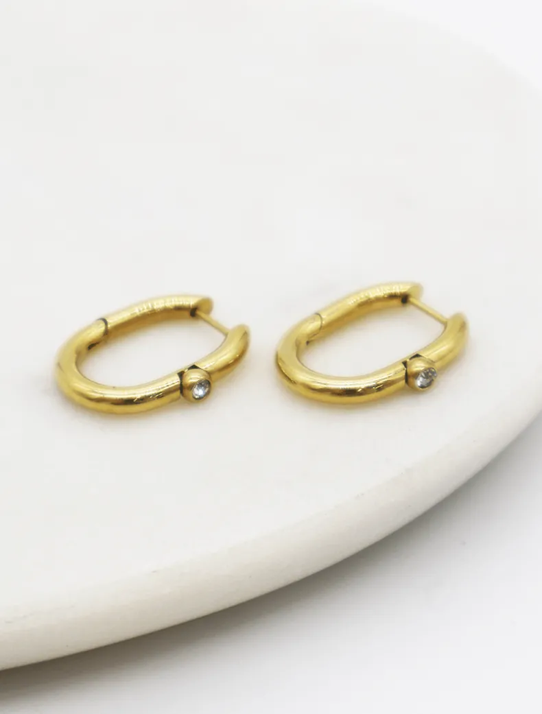Gold and 1 Crystal Hinged Hoops