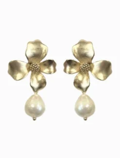 Gold Flower Pearl Drops