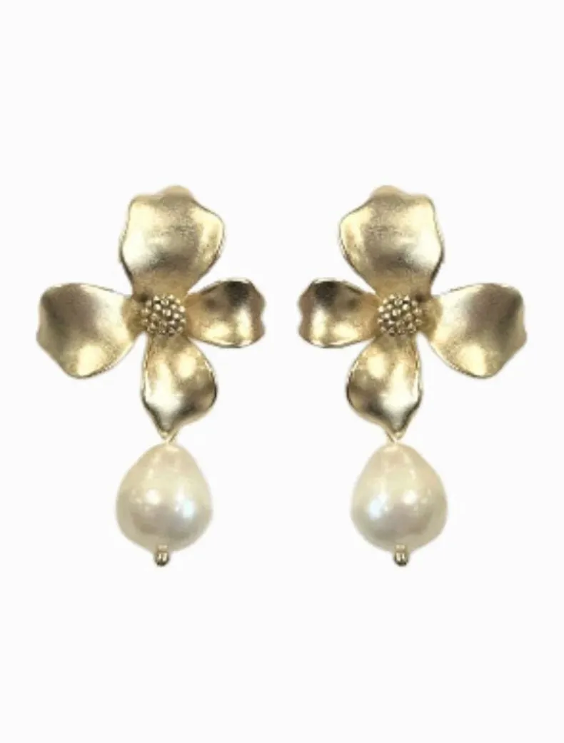 Gold Flower Pearl Drops