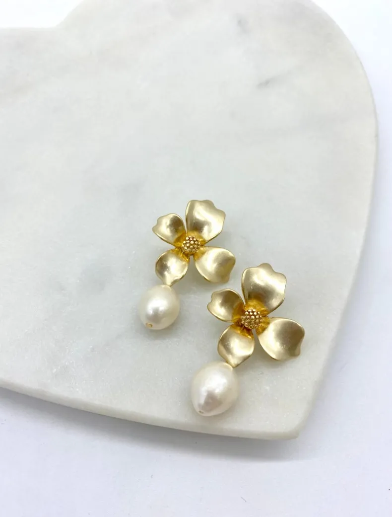 Gold Flower Pearl Drops