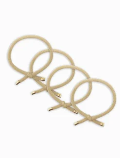 Gold Tip Hair Ties Pack of 4 Beige
