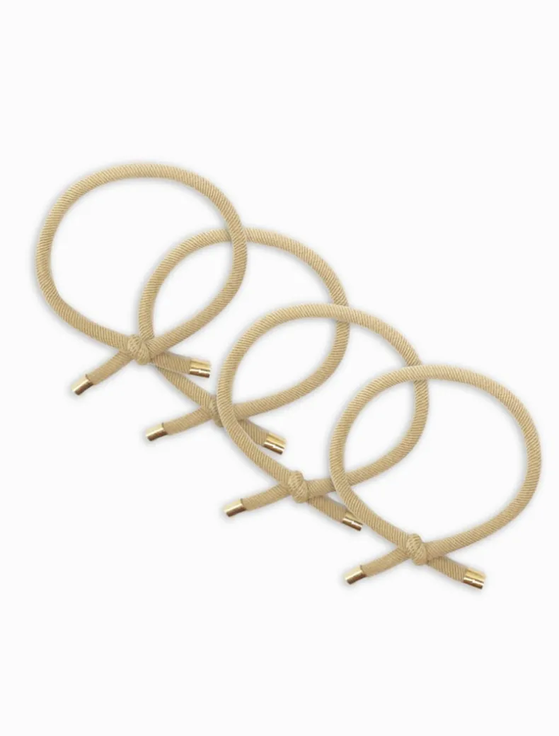 Gold Tip Hair Ties Pack of 4 Beige