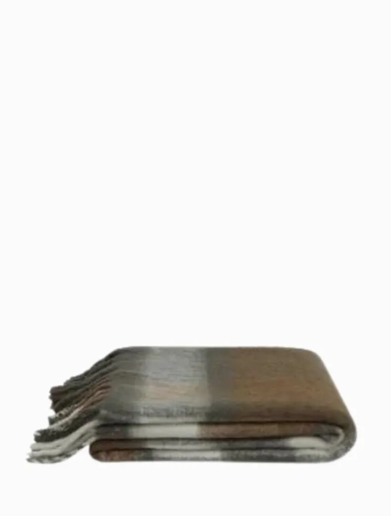 Grey Brown Plaid Tassel Throw