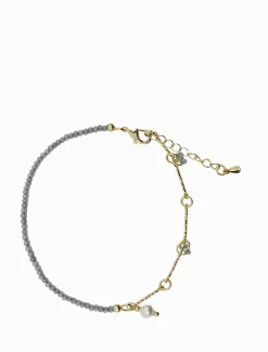 Grey Stone Pearl and Gold Bracelet