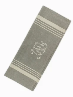 Grey Stripe Monogram Tea Towel Natural