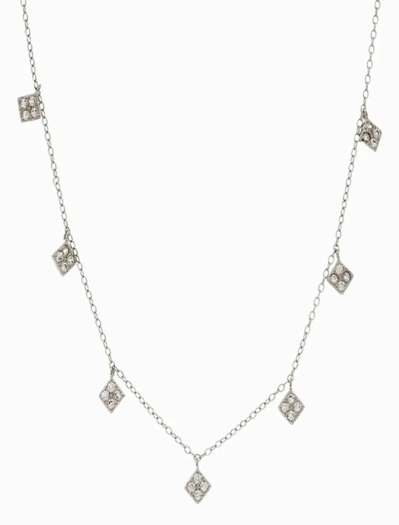 Hanging Cubic Zirconia Diamonds Necklace Rhodium