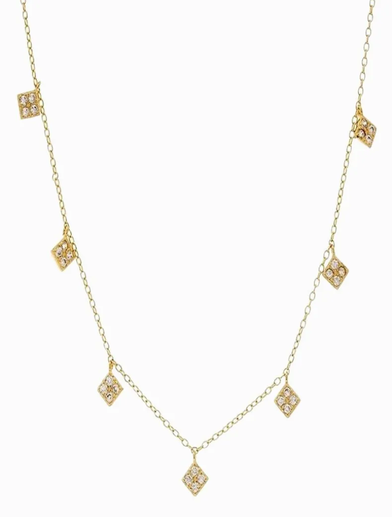 Hanging Cubic Zirconia Diamonds Necklace Gold