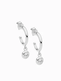Hoop Earrings Cubic Zirconia Bezel Drop Rhodium