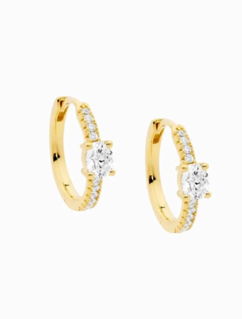 Hoop Earrings Oval Cubic Zirconia Gold