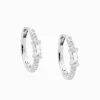 Hoop Earrings w/ Baguette Cubic Zirconias Rhodium