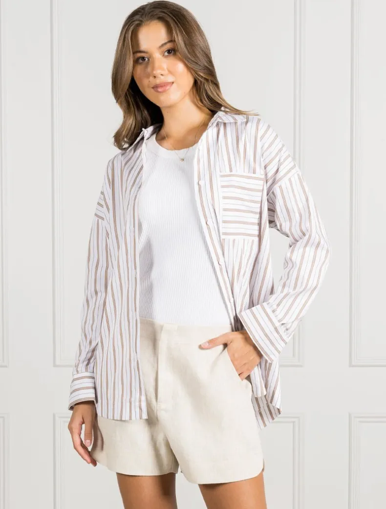Izzy Stripe Shirt Caramel - FINAL SALE