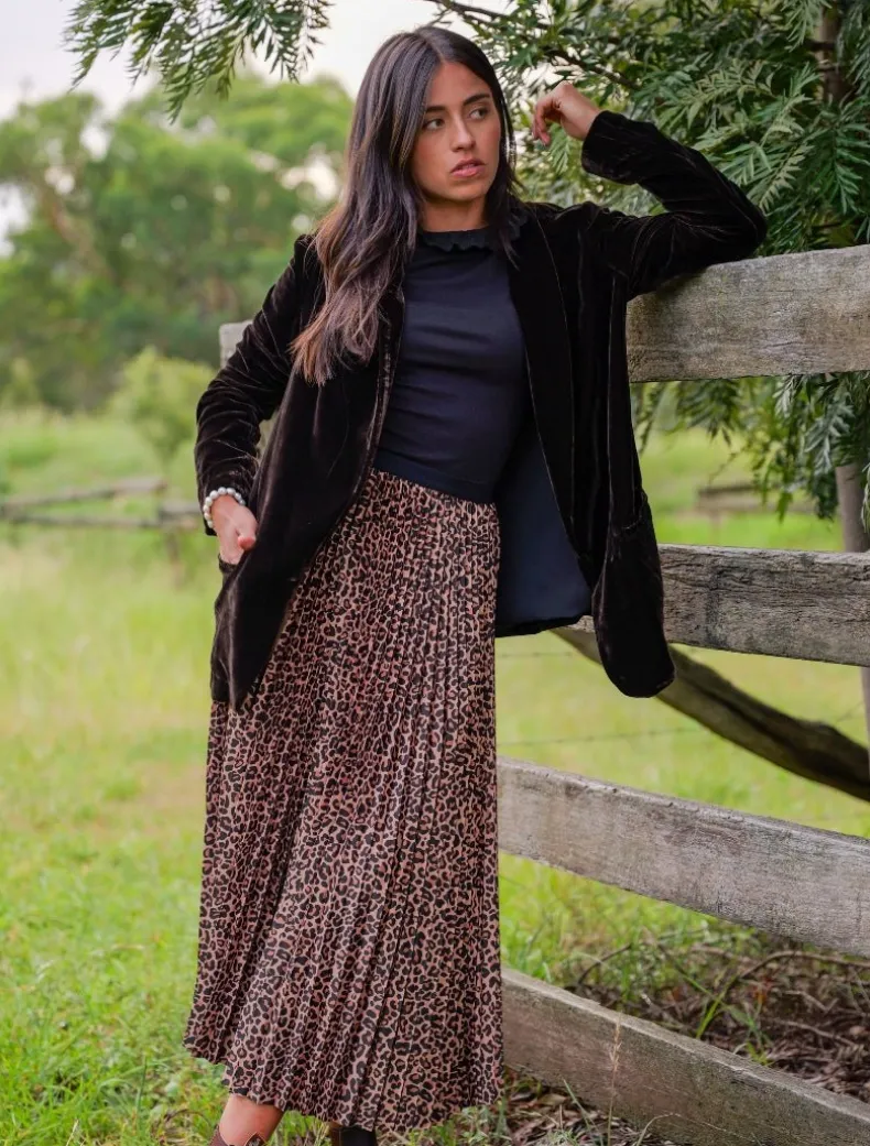 Jane Pleat Skirt Leopard