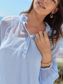 Kell Gingham Top Ice Blue- FINAL SALE