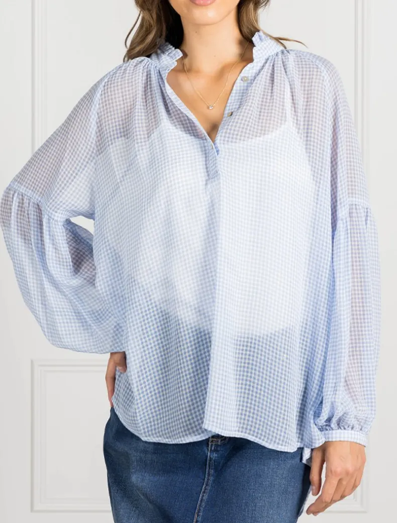 Kell Gingham Top Ice Blue- FINAL SALE