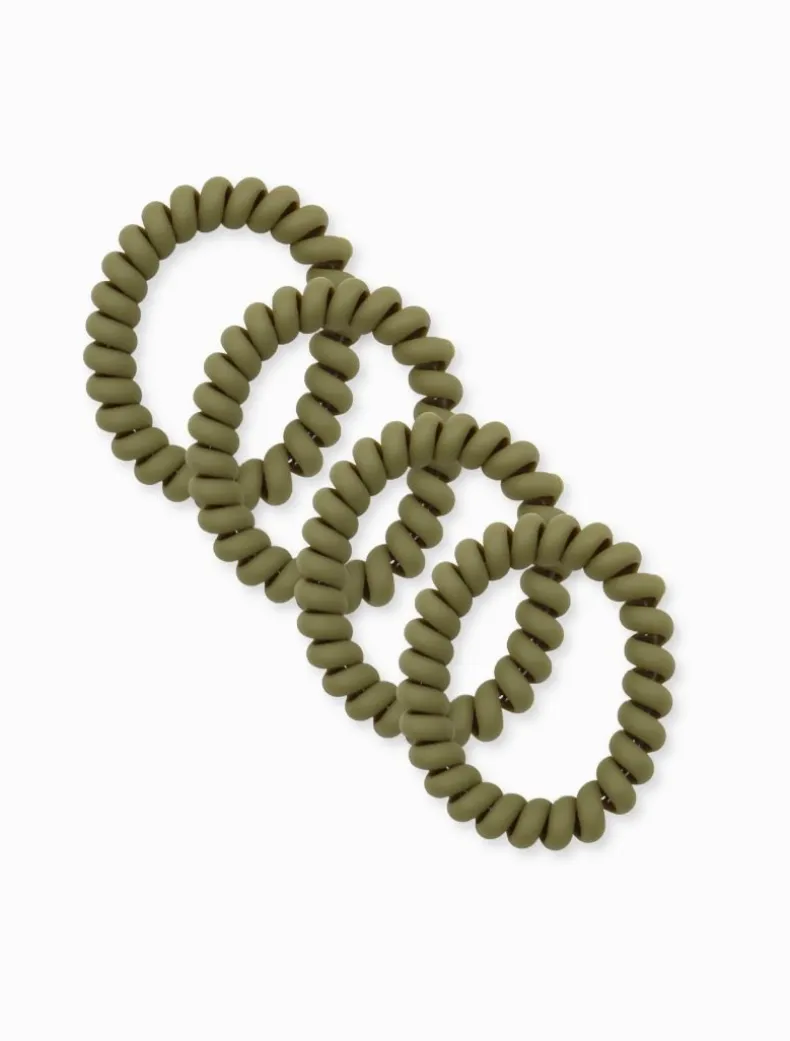Khaki Spiral Hair Ties Pack of 4