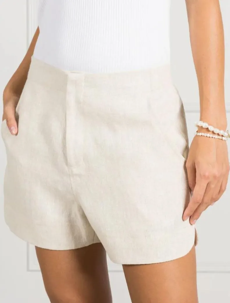 Kirsty Linen Tailored Short Oatmeal - FINAL SALE
