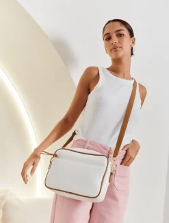 Leah Cross Body Bag Dual Tone White Tan