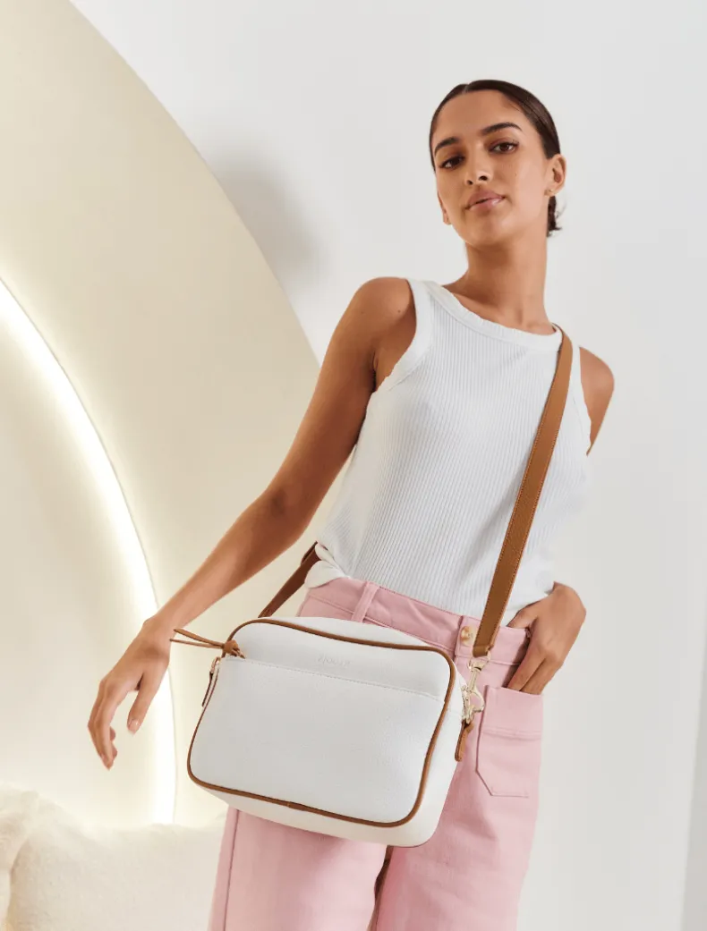 Leah Cross Body Bag Dual Tone White Tan
