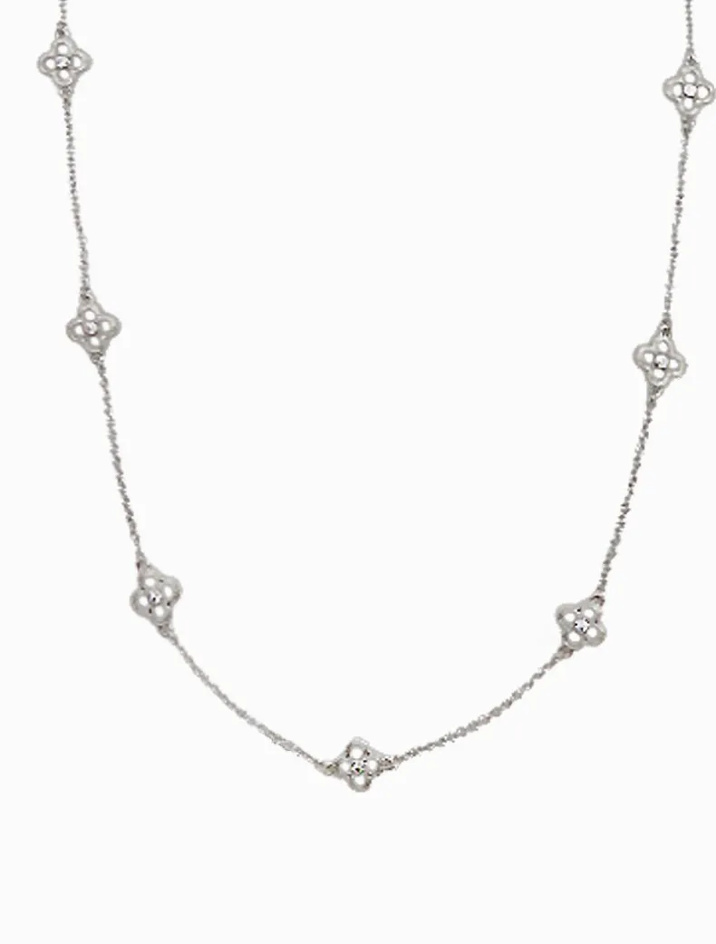 Long Clover Necklace Silver
