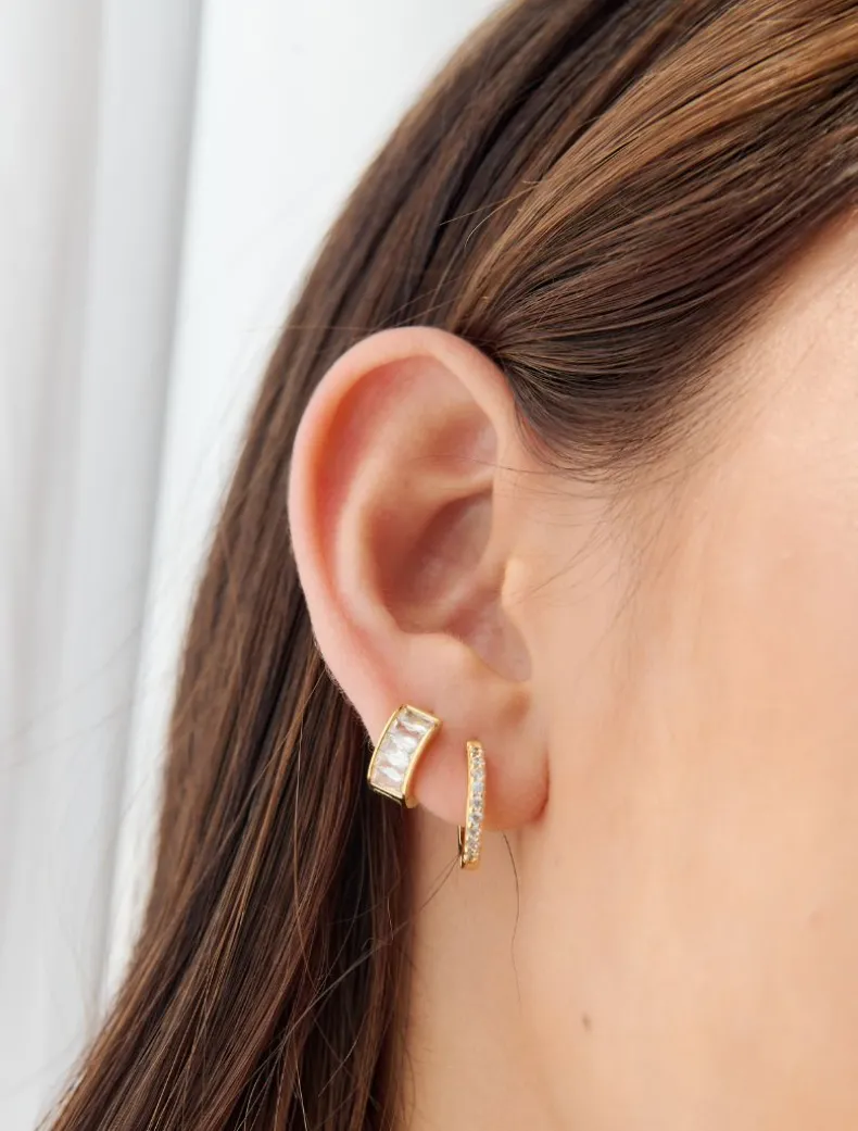 Lucienne Baguette Huggie Hoops Gold
