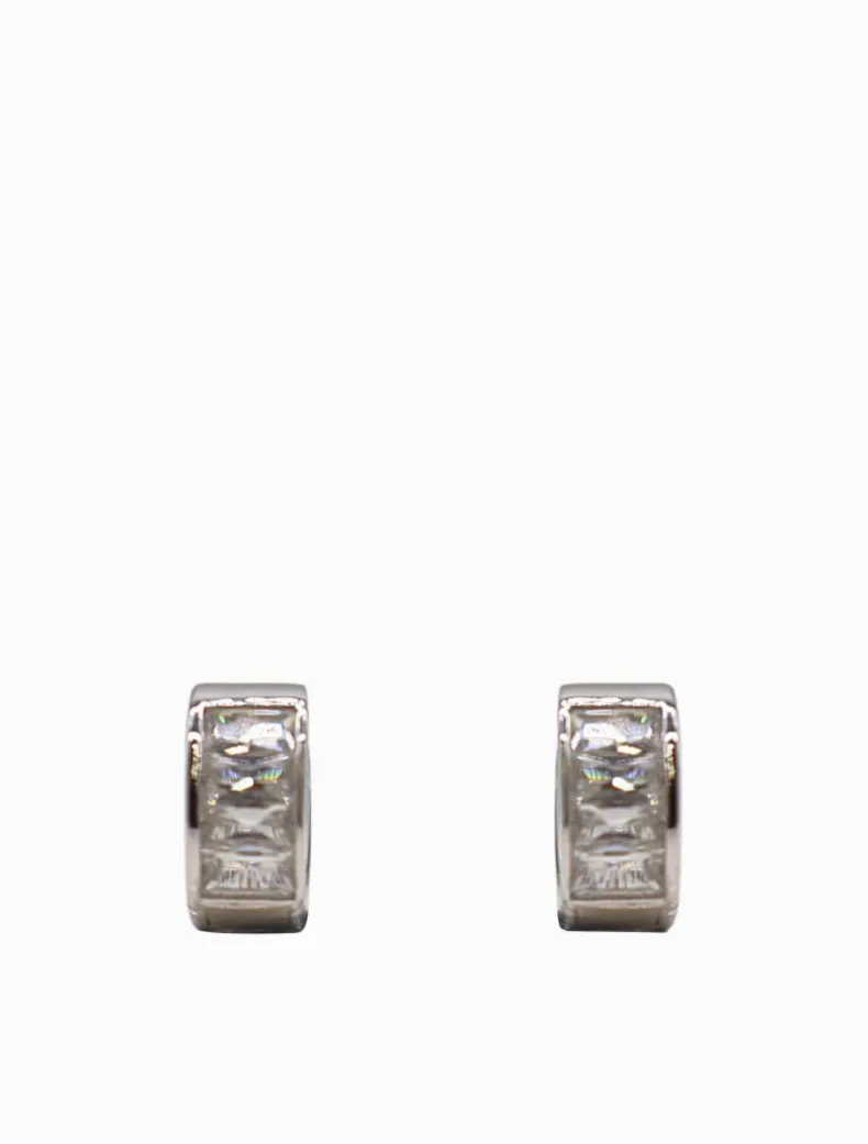 Lucienne Baguette Huggie Hoops Rhodium