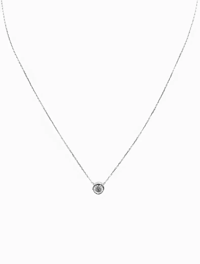 Lucienne Bezel Set Pendant Necklace Rhodium