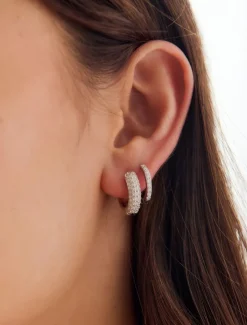 Lucienne Crusted Crystal Hoops Rhodium