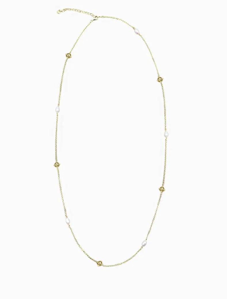Lucienne Disk and Pearl Necklace Long Gold