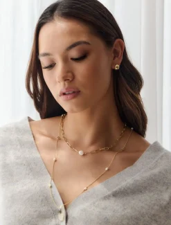 Lucienne Disk and Pearl Necklace Long Gold