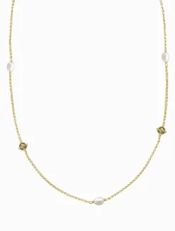 Lucienne Disk and Pearl Necklace Long Gold