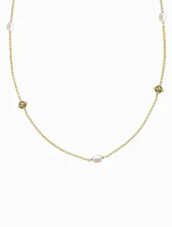 Lucienne Disk and Pearl Necklace Short Gold