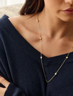 Lucienne Disk and Pearl Necklace Long Gold