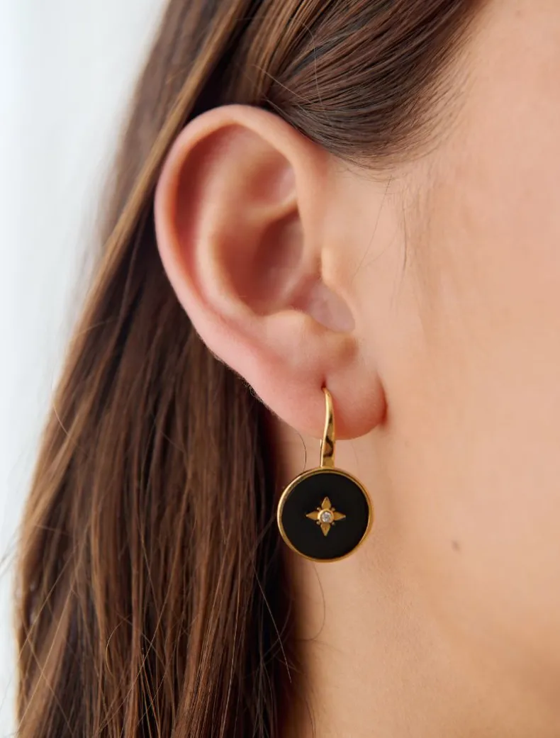 Lucienne Enamel and Crystal Hook Earring Black