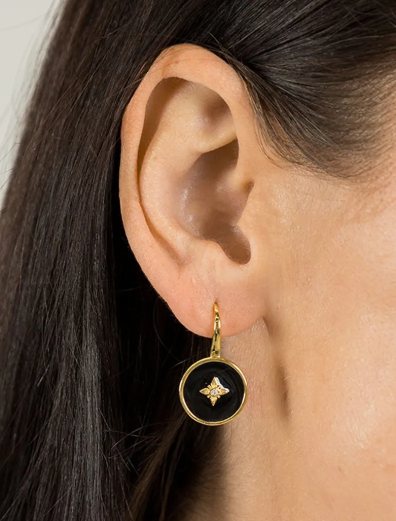 Lucienne Enamel and Crystal Hook Earring Black