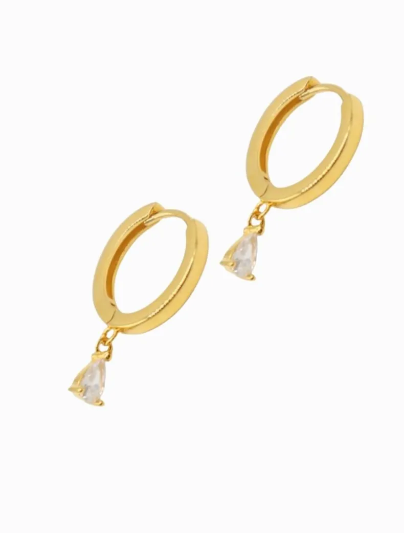 Lucienne Hoops with Cubic Zirconia Drop Gold