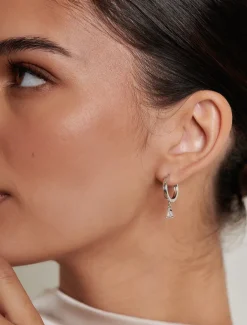 Lucienne Hoops with Cubic Zirconia Drop Rhodium