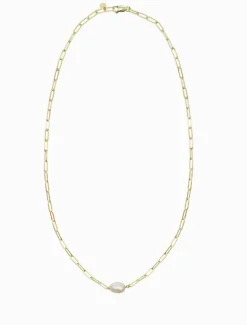 Lucienne Paper Clip and Pearl Necklace Gold