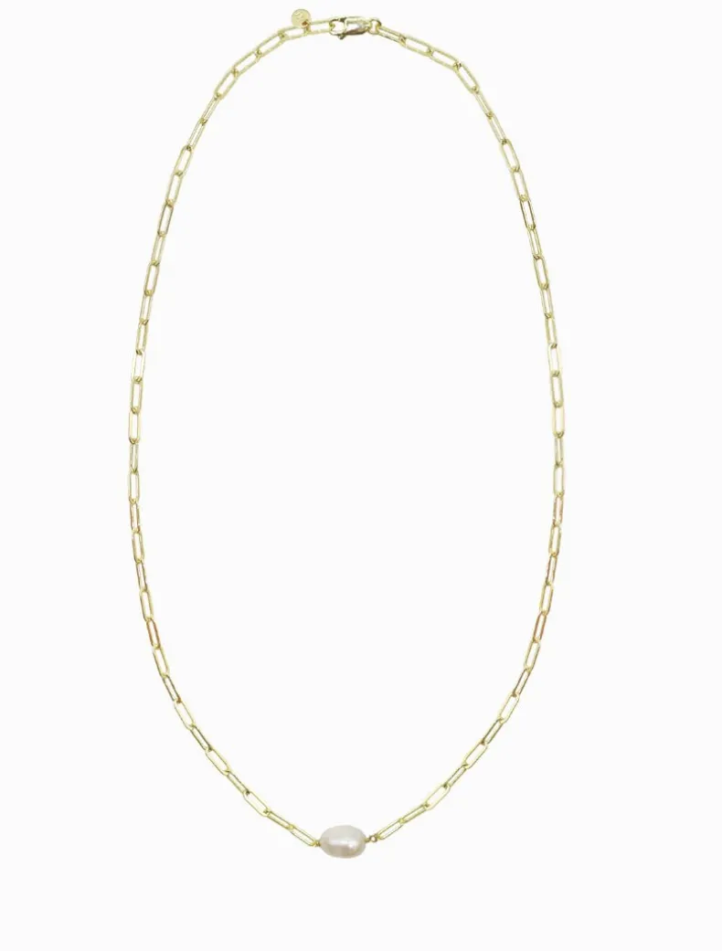 Lucienne Paper Clip and Pearl Necklace Gold