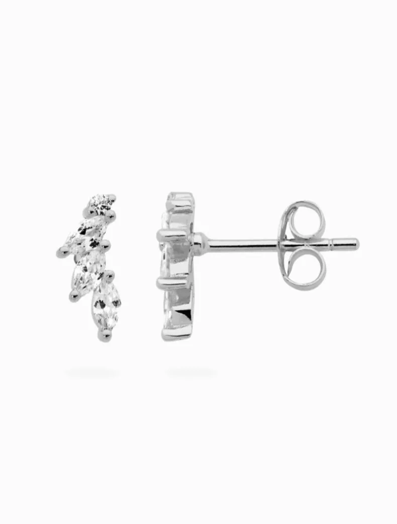 Marquise Round Cubic Zirconia Stud Earrings Rhodium