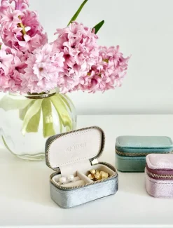 Mini Velvet Jewellery Case Silver