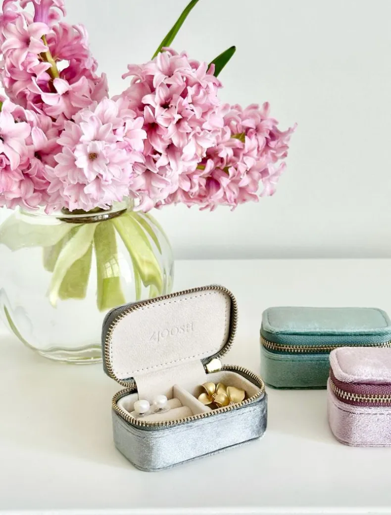 Mini Velvet Jewellery Case Silver