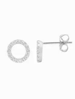 8mm Cubic Zirconia Pave Circle Studs Rhodium
